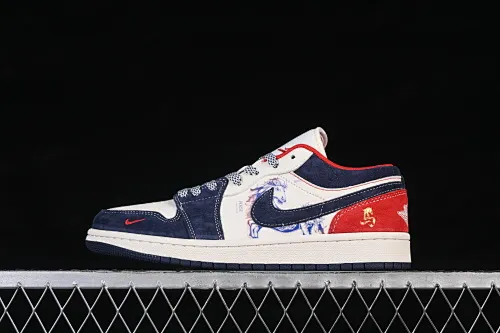 All categories Air Jordan Jordan series basketball shoes Air Jordan 1 Low High-end customized low-top sneakers Air Jordan 1 Low AJ1 Joe 1 white, blue and red color matching High-end customized low-top retro basketball shoes JY6988-135